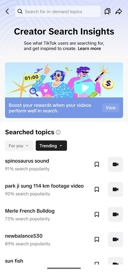 a screenshot of tiktok creator search insights