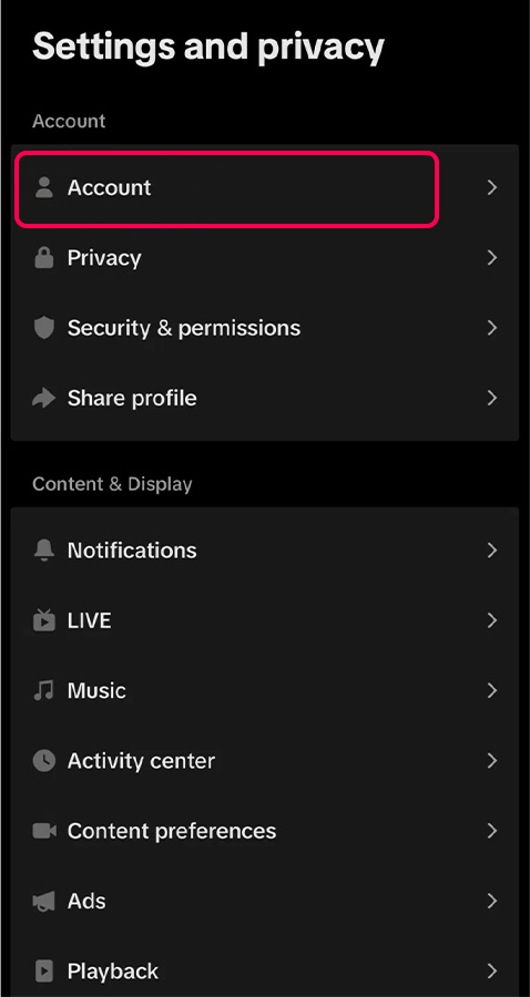tap “account”