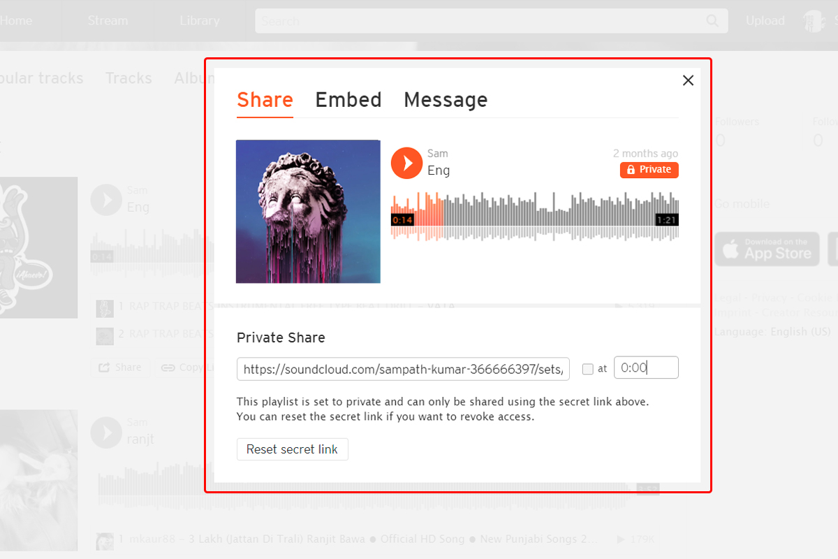 Share Private SoundCloud Track using Device 5