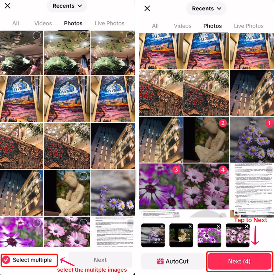 select multiple images and tap next