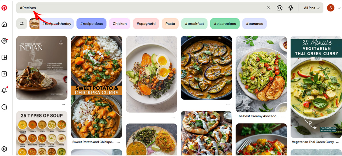 use the pinterest search bar