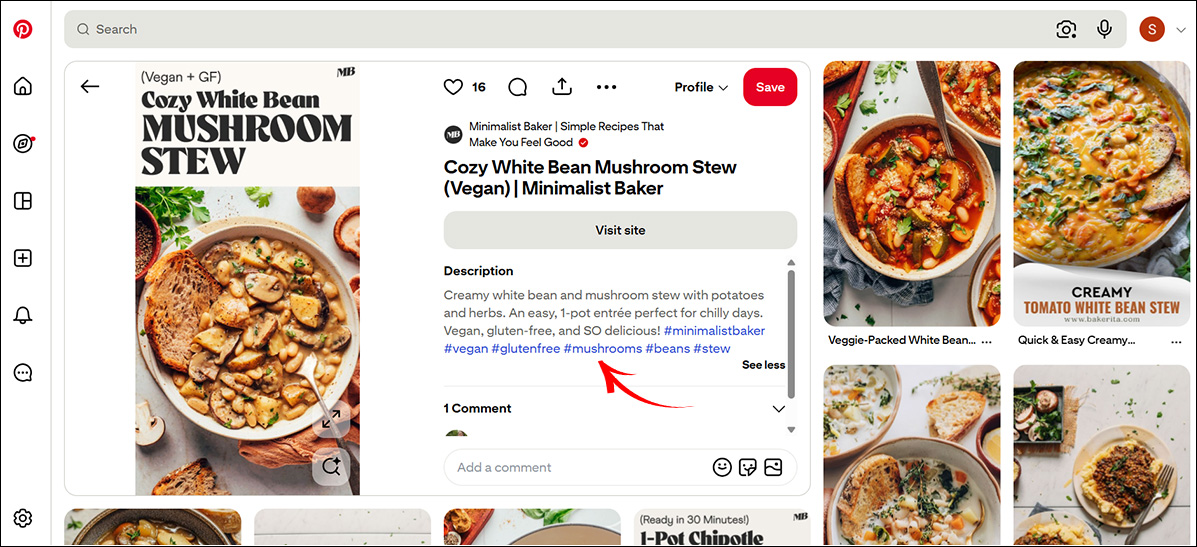 where to place hashtags in your pin description
