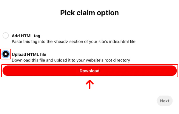 Claim your website by Downloading