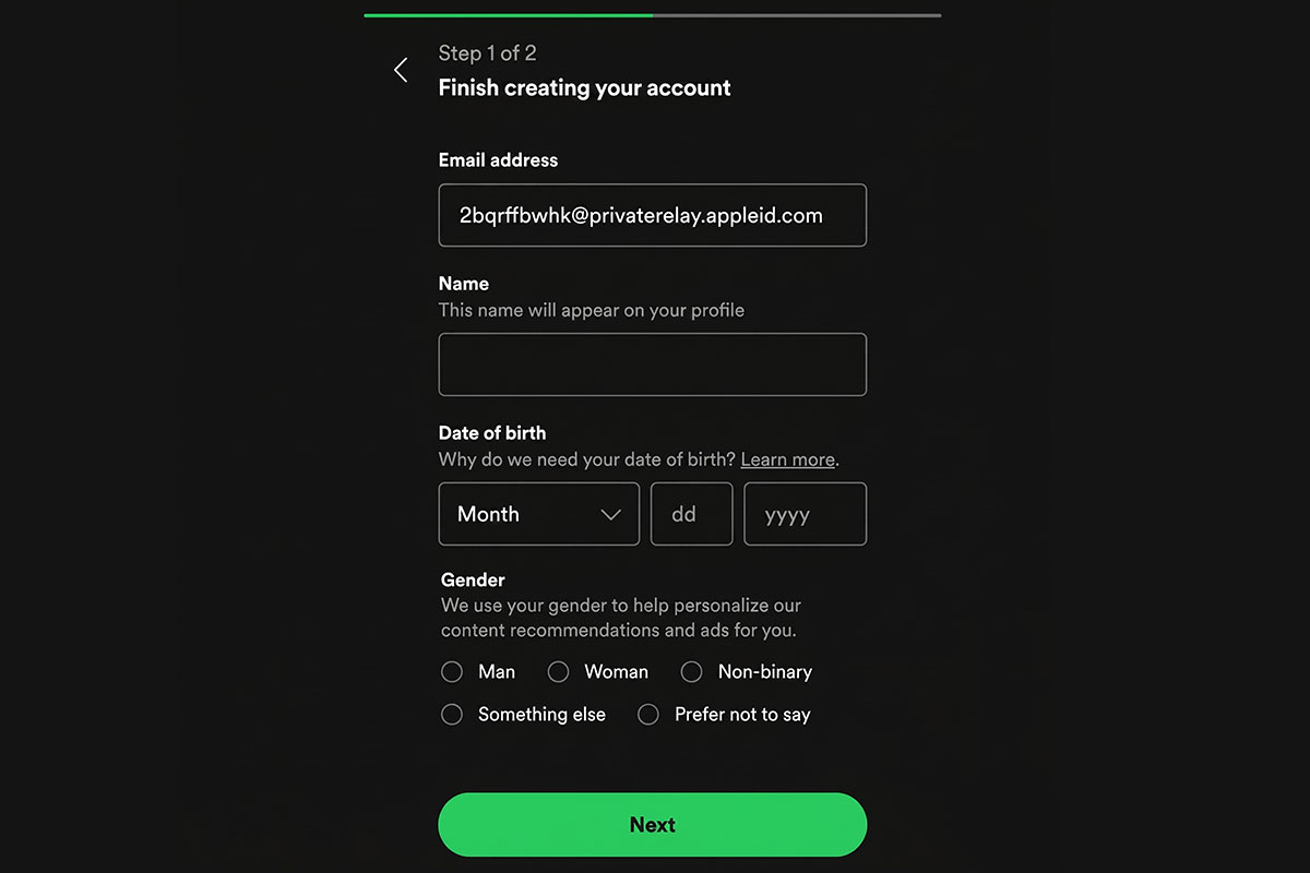 create a regular spotify account