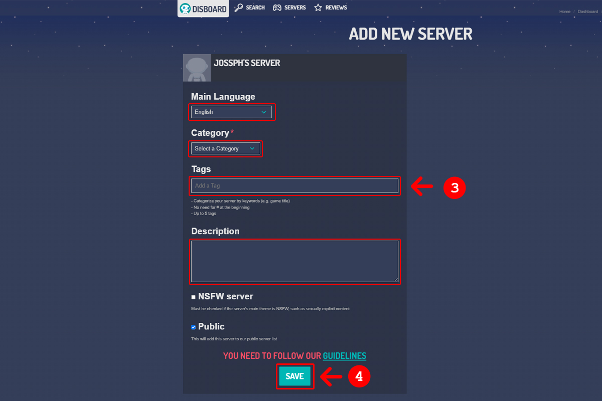 Add Your Server to Servers Listing step 3 & 4