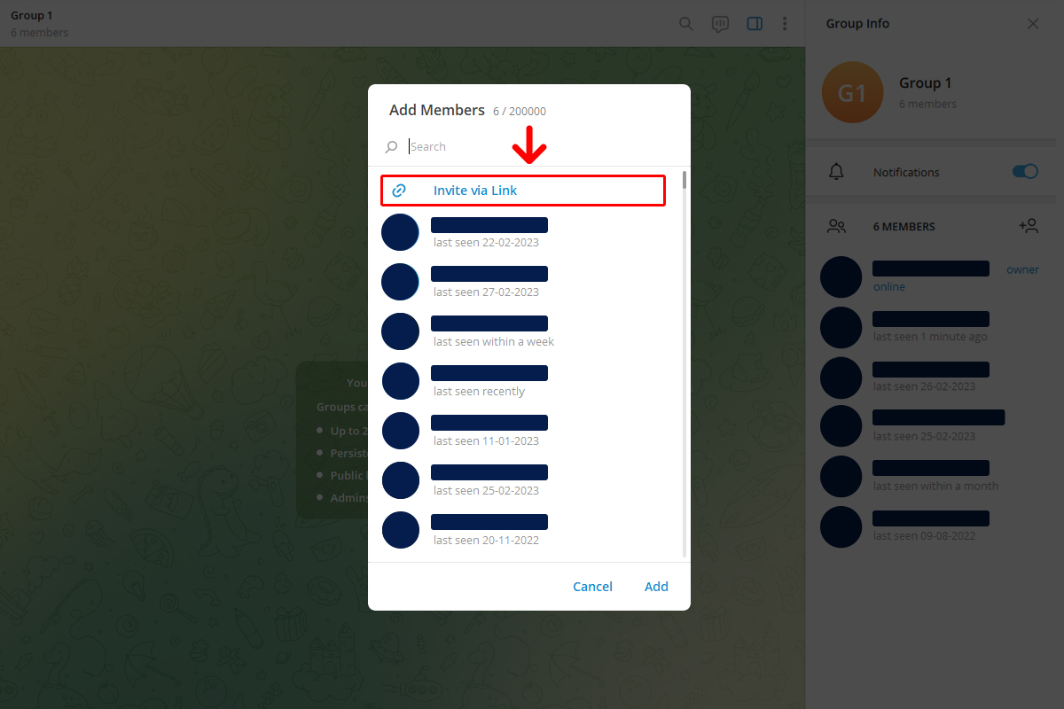 create and adding members in a private group on Telegram step-5