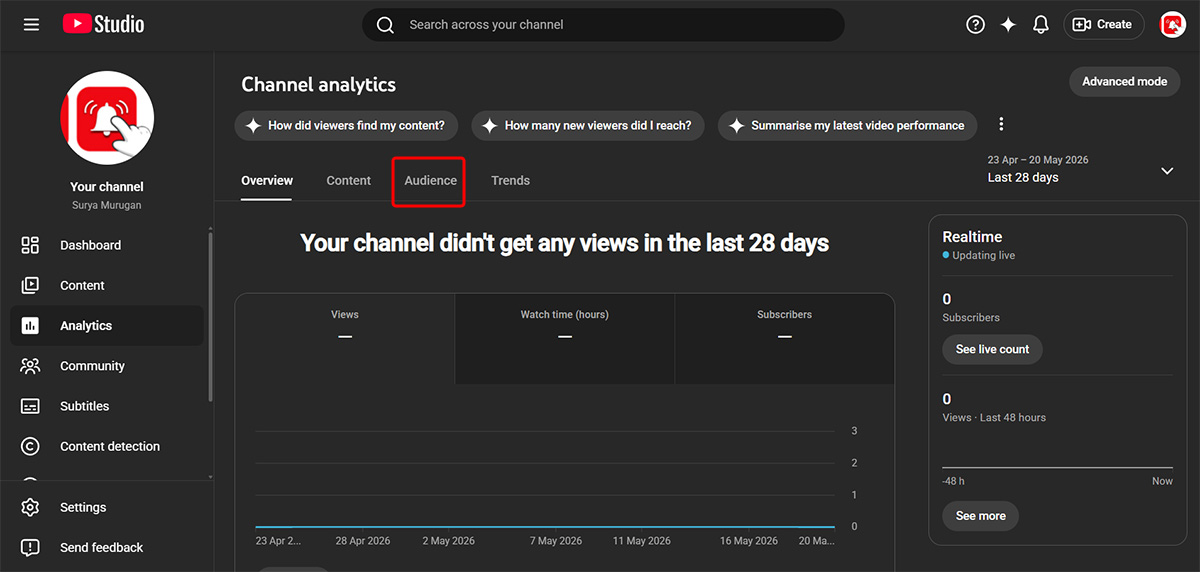 tap audience on the youtube studio