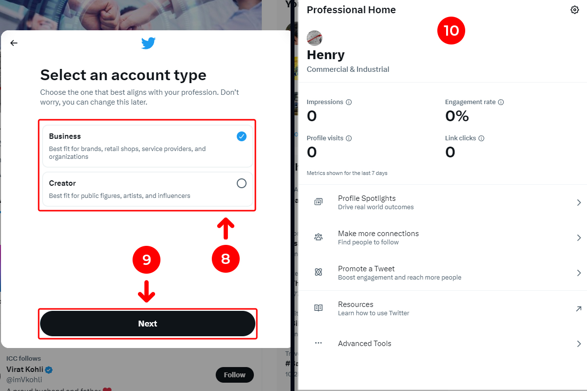 how to create a business account on twitter step 8, 9 & 10