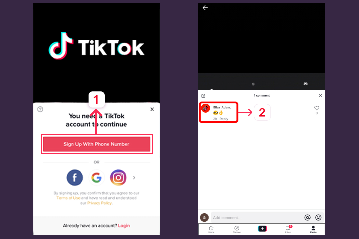how to reply with a video on TikTok via pc step 1 & 2