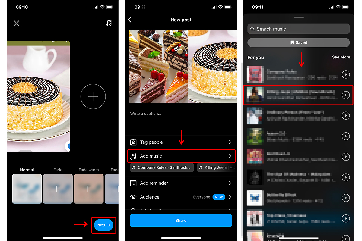 How to Add Music to instagram Posts with Multiple Photos steps 4, 5