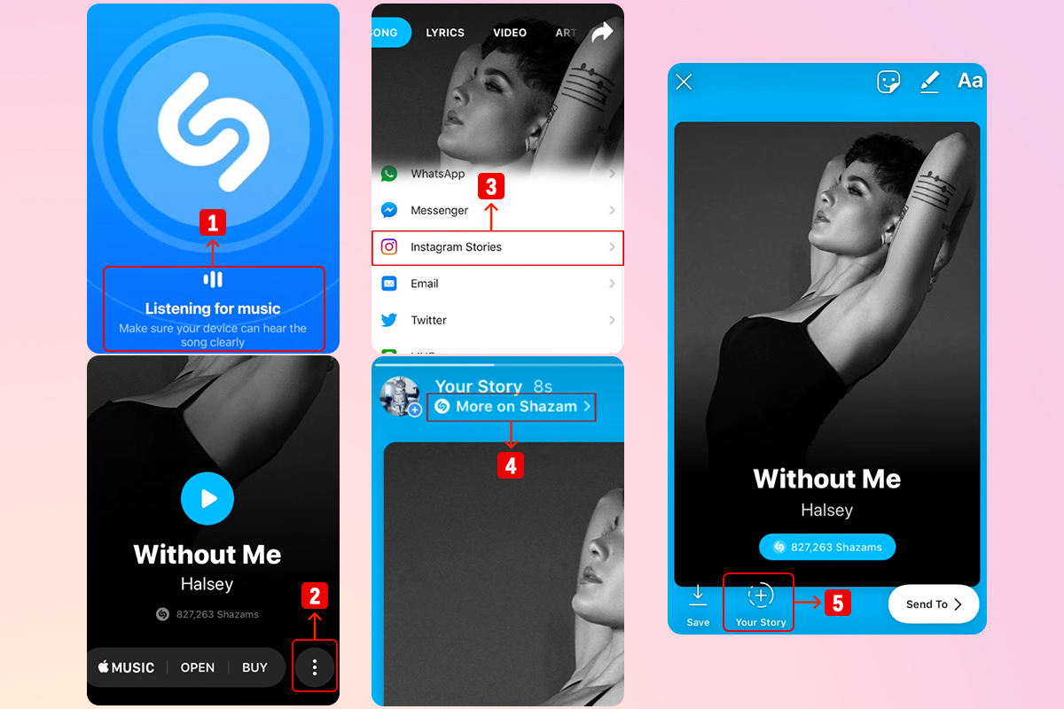 add music from Shazam to Instagram story