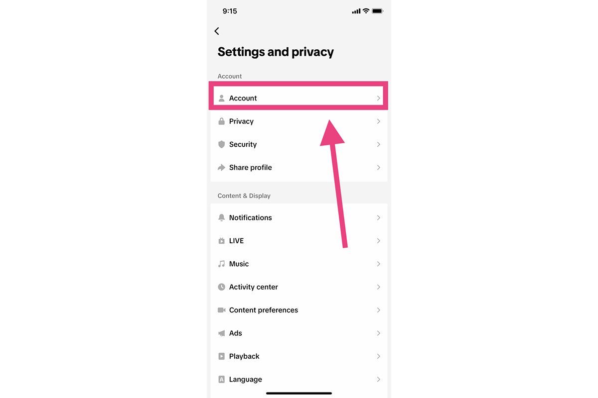 tap account on the settings tap account on the settings