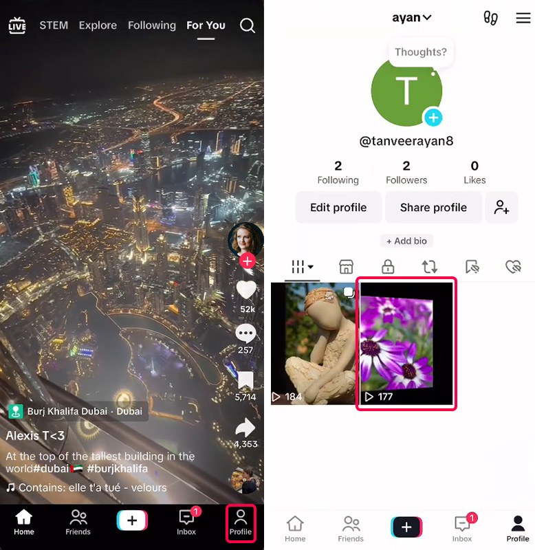 go to your “profile” and open the video you want to edit