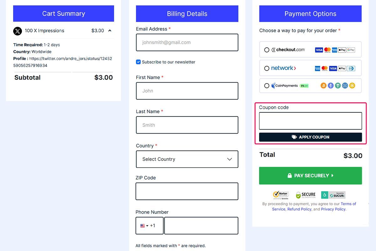 apply coupon code x impressions apply coupon code x impressions