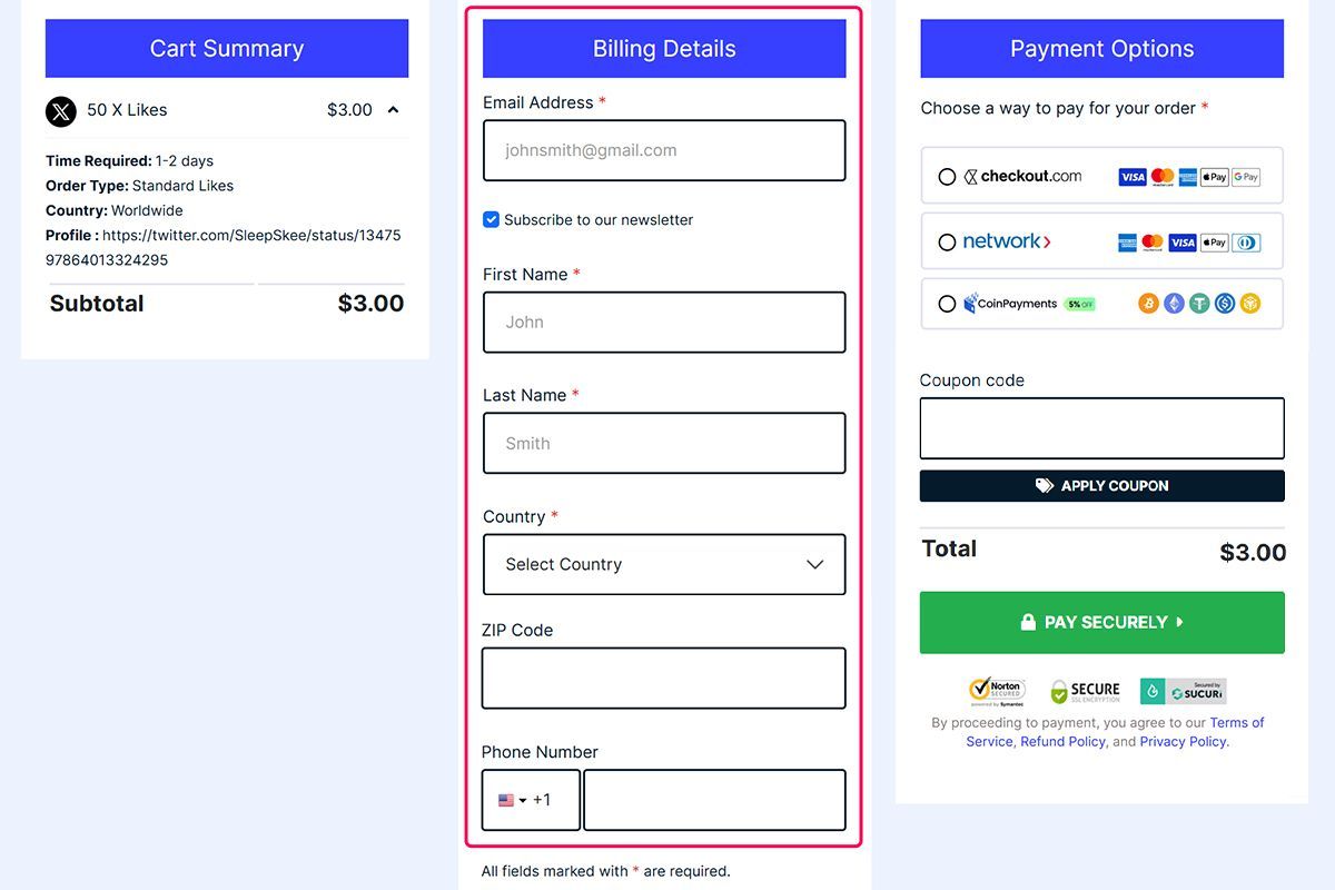 enter your billing details x likes enter your billing details x likes