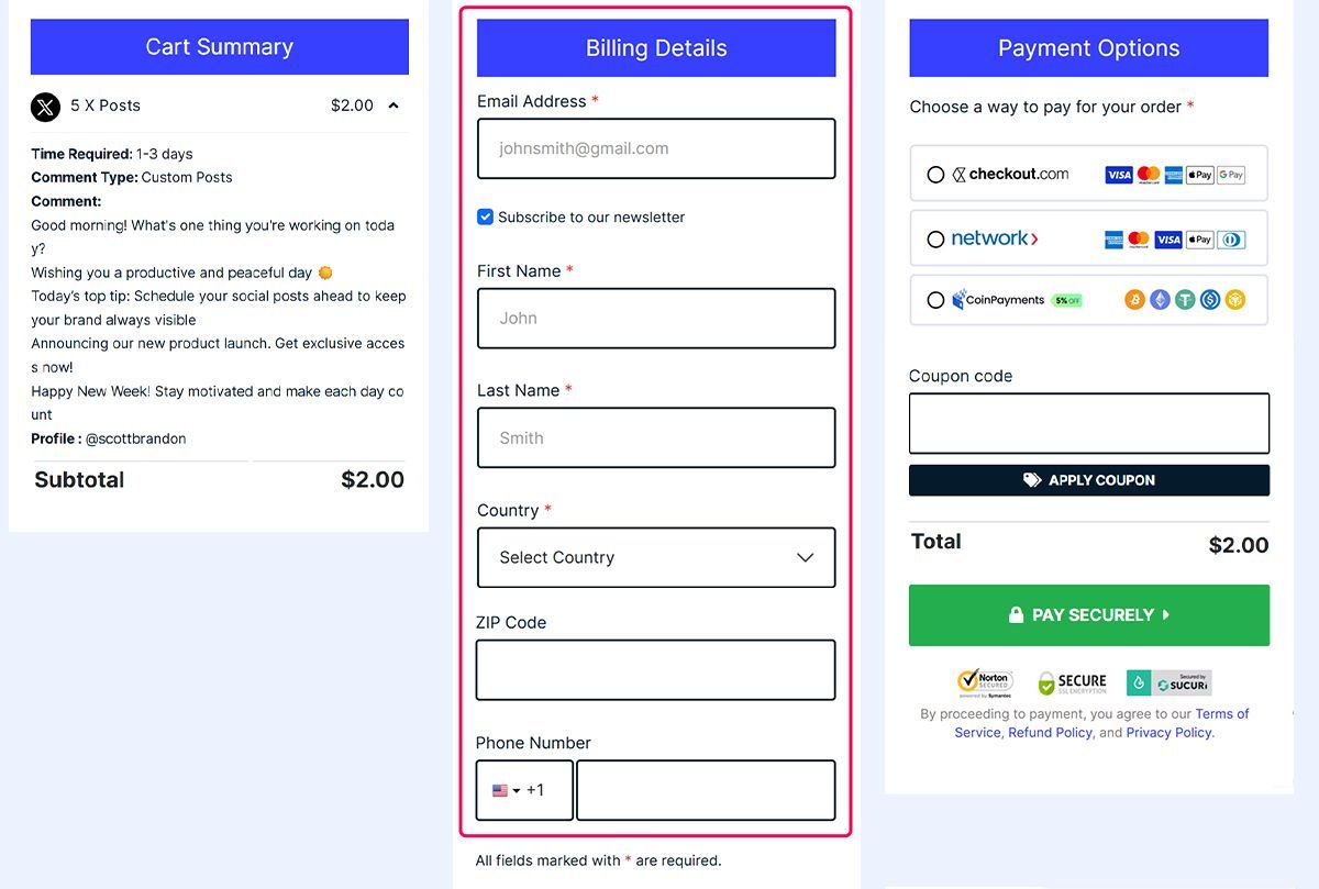 enter your billing details x posts enter your billing details x posts