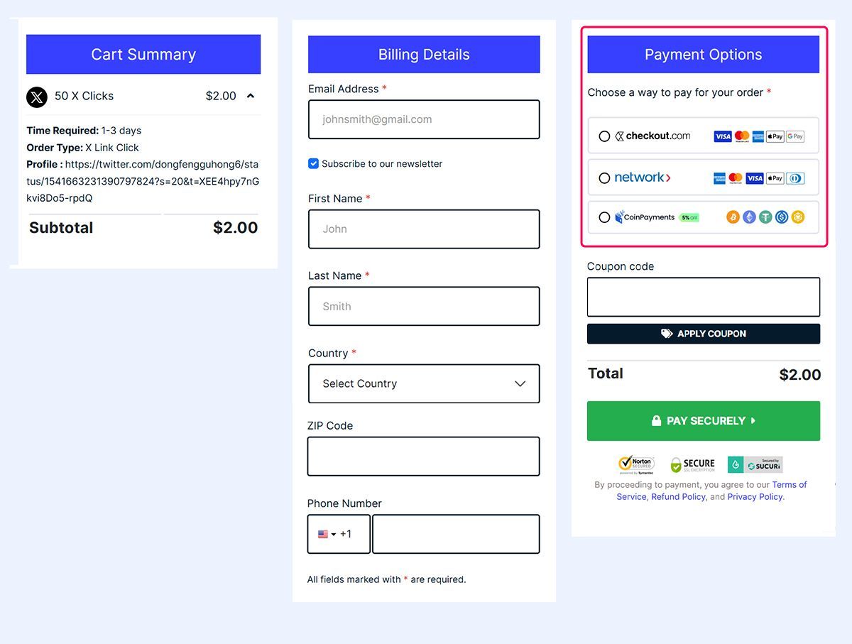 select payment gateway x clicks select payment gateway x clicks