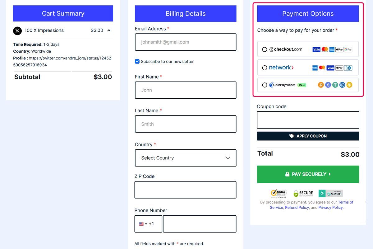 select payment gateway x impressions select payment gateway x impressions