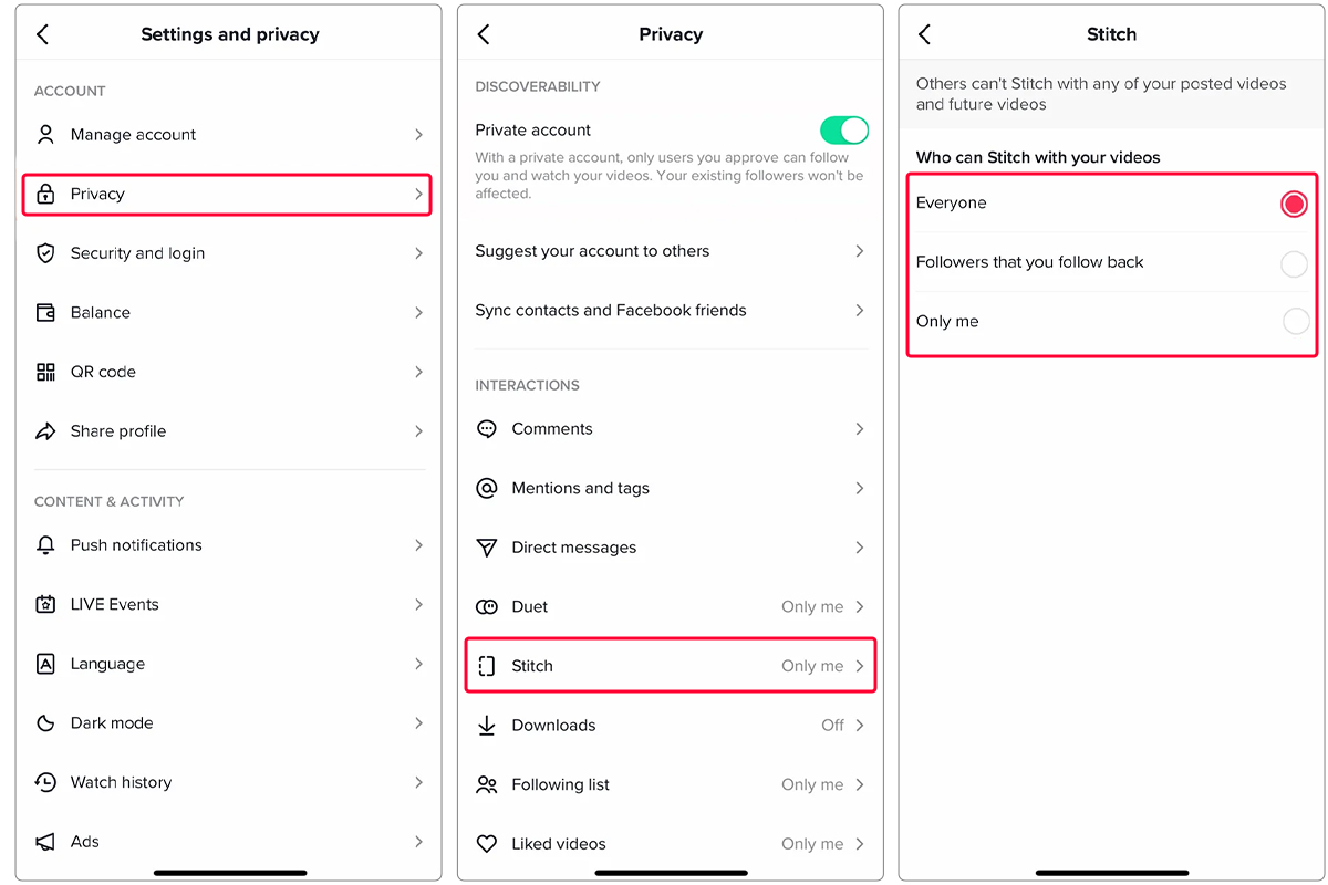 change the stitch privacy settings