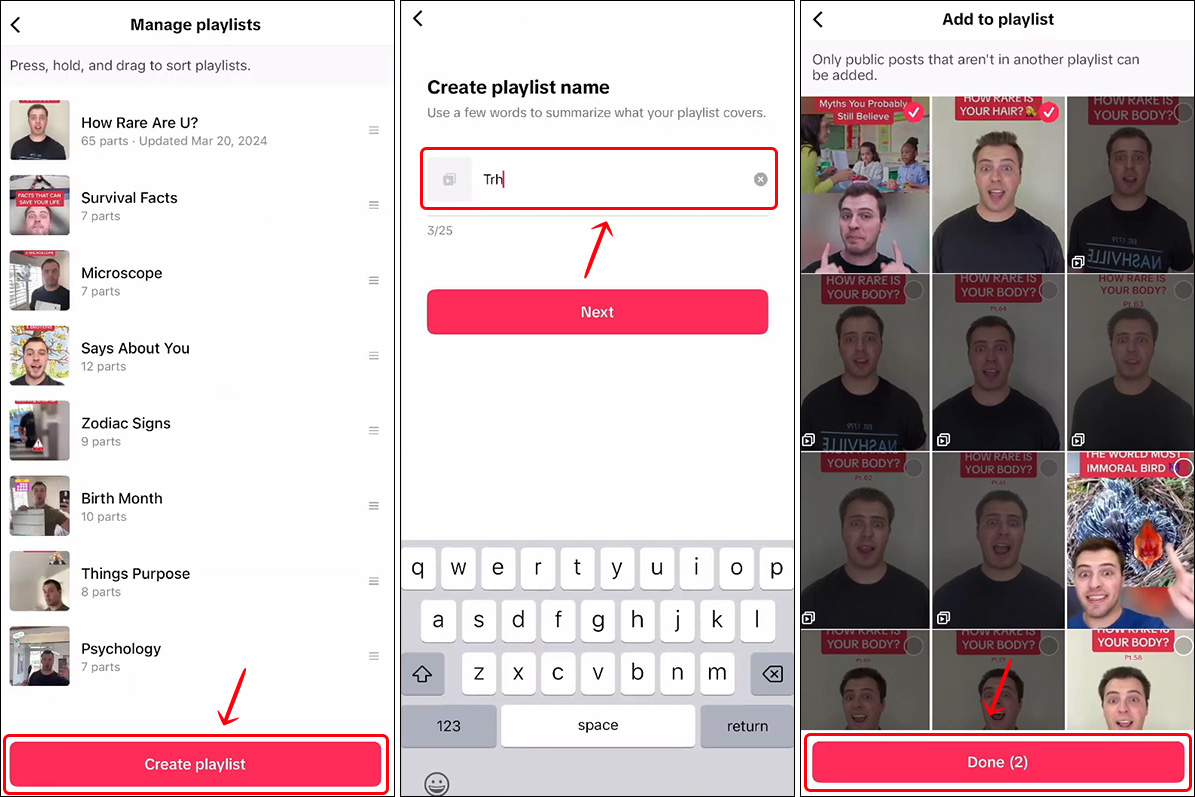 manage tiktok playlists