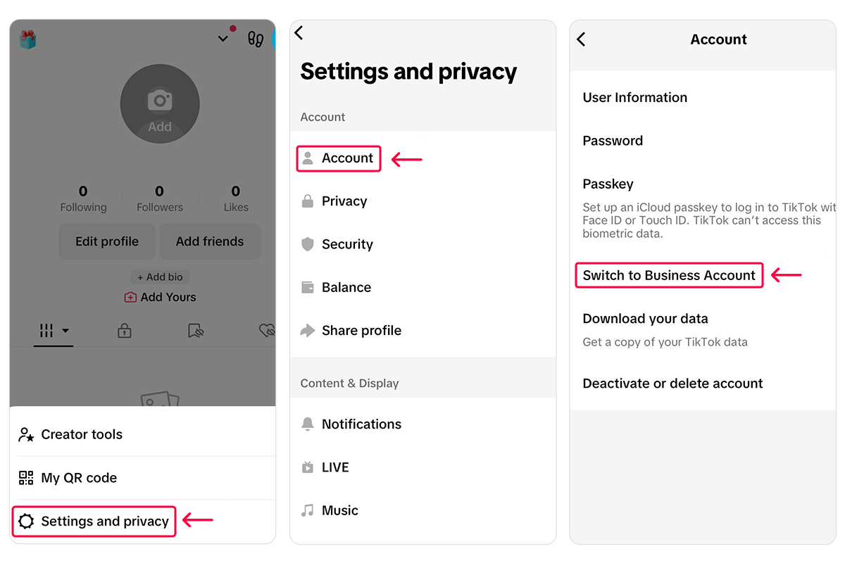 switch to tiktok business profile