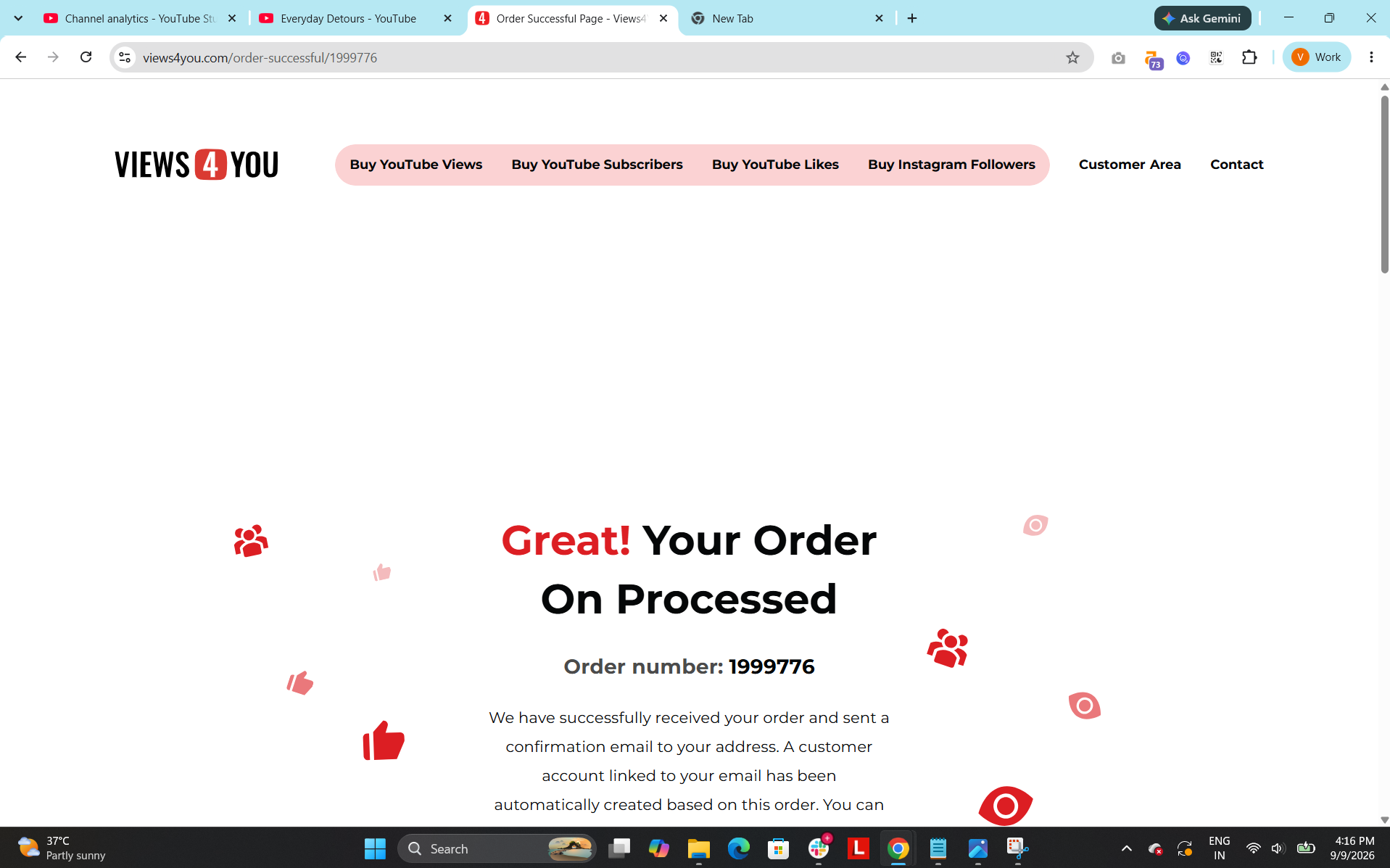 order confirmation message