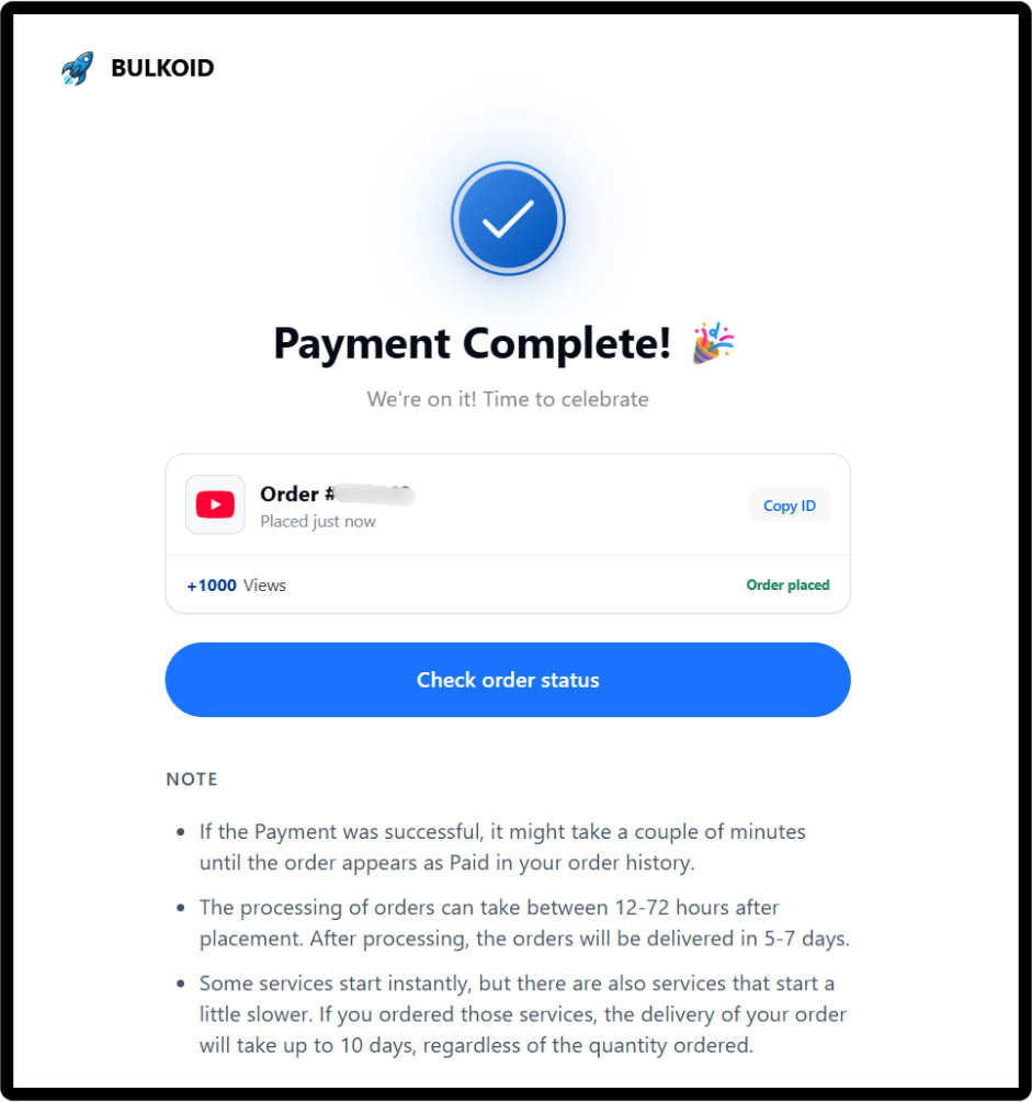 payment completed screenshot