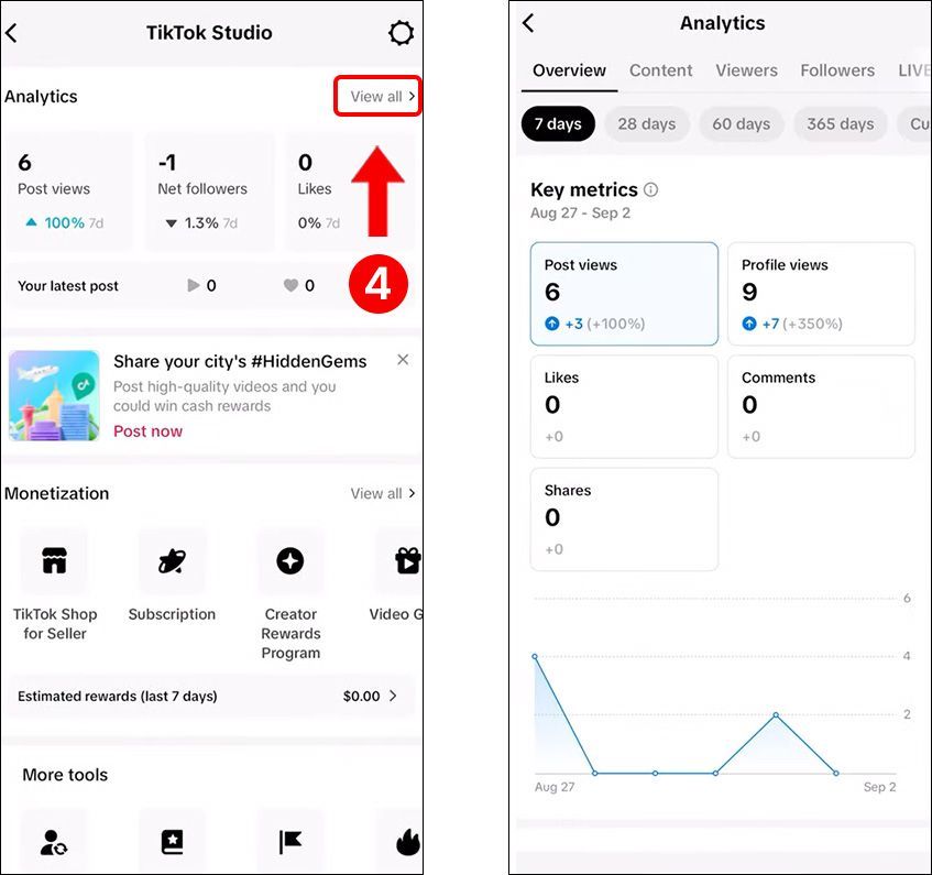 Acceder a TikTok Analytics desde la aplicación móvil Paso 4 Acceder a TikTok Analytics desde la aplicación móvil Paso 4