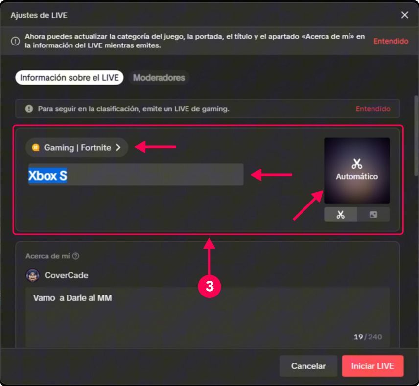 para transmitir en vivo en tiktok desde desktop - paso 3