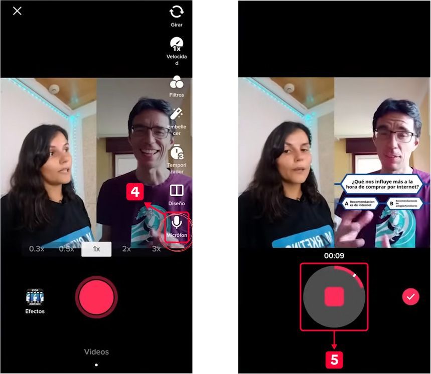 Pasos 4 y 5 para crear duetos en TikTok Pasos 4 y 5 para crear duetos en TikTok